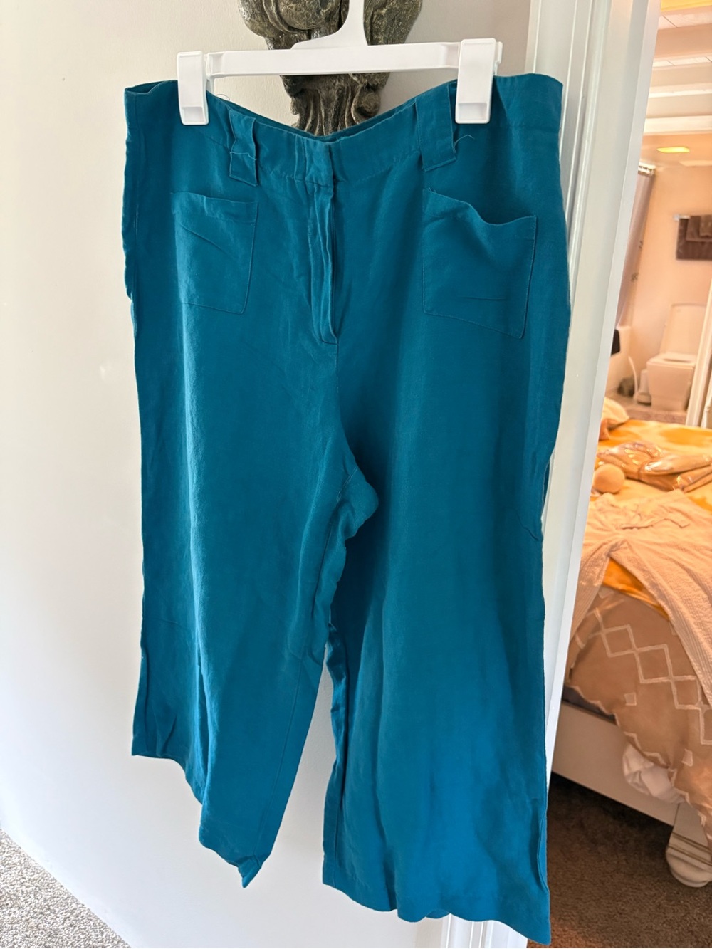 New York & Company Teal Linen-Blend Pants